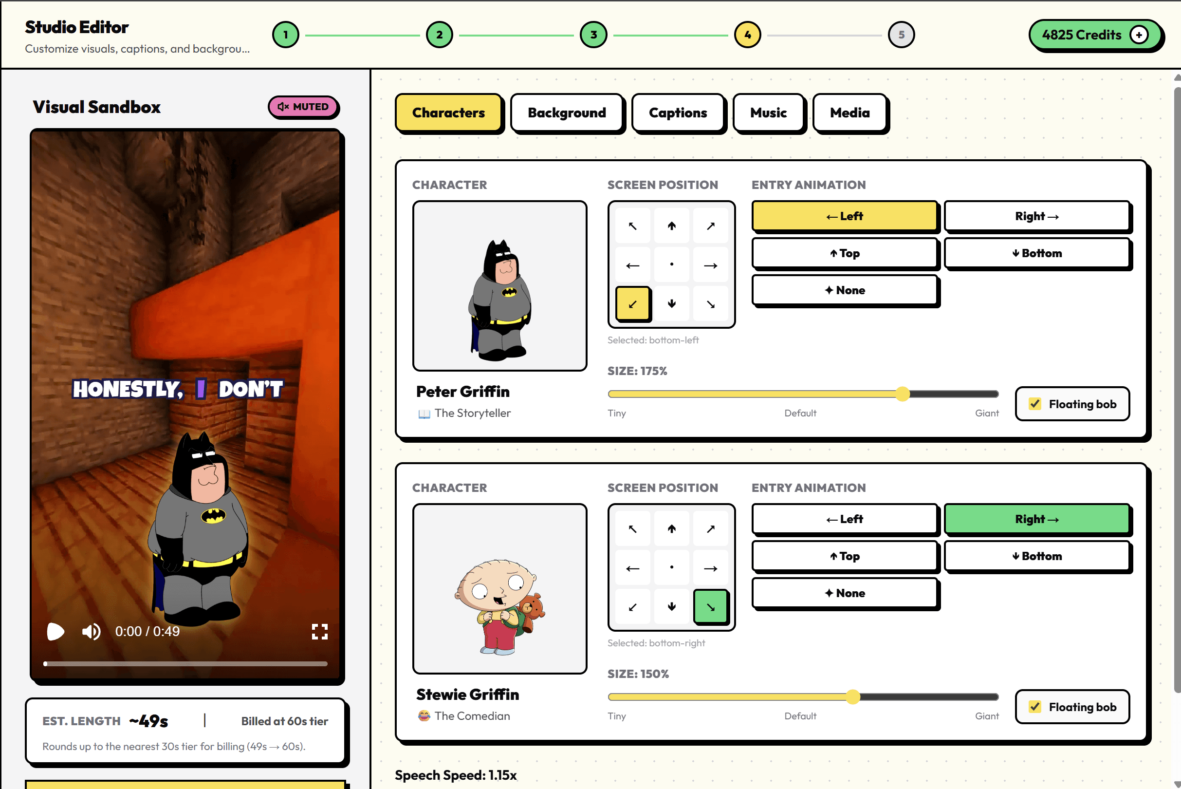 Studio preview — Visual Sandbox with character settings