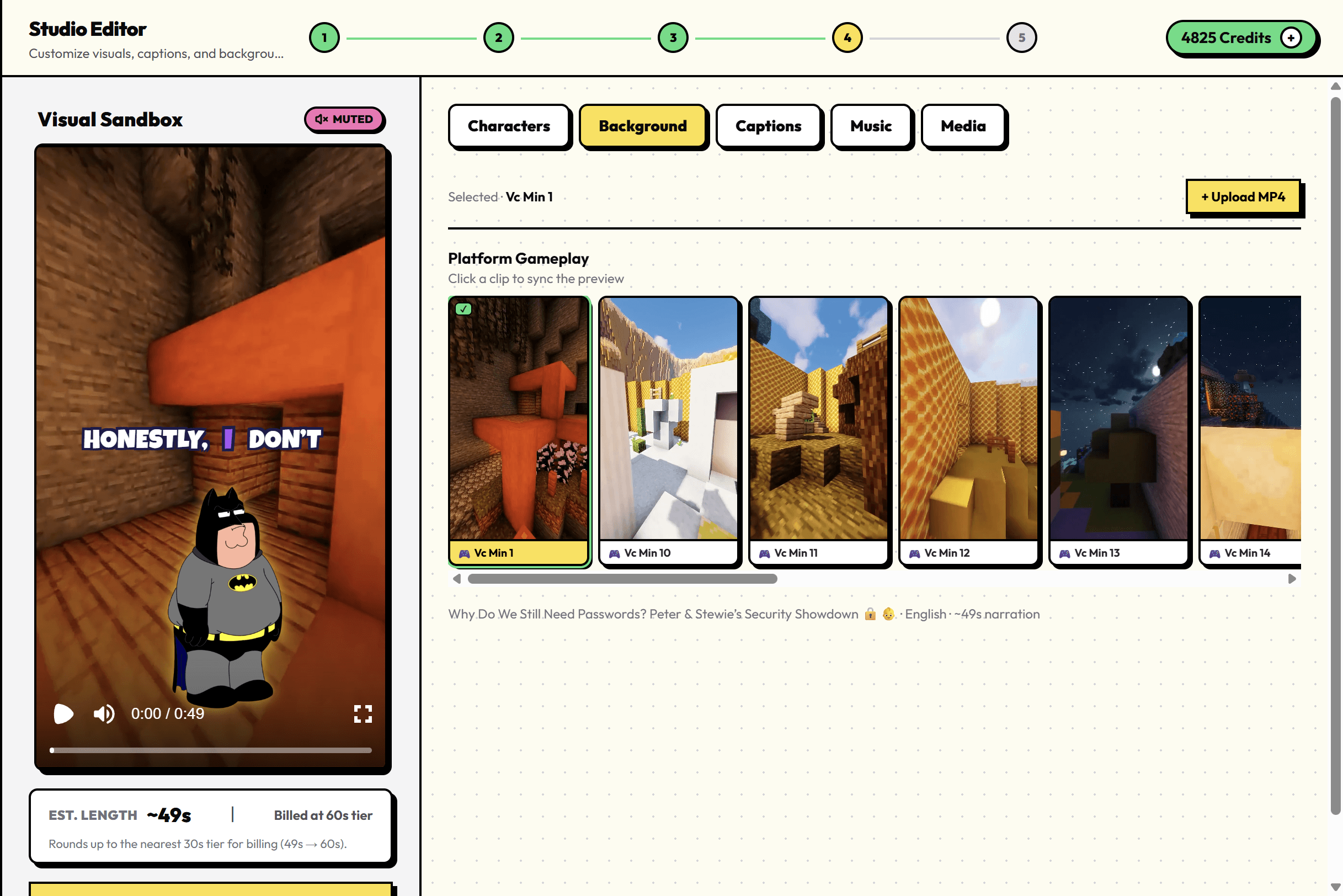 Background tab — platform gameplay selected