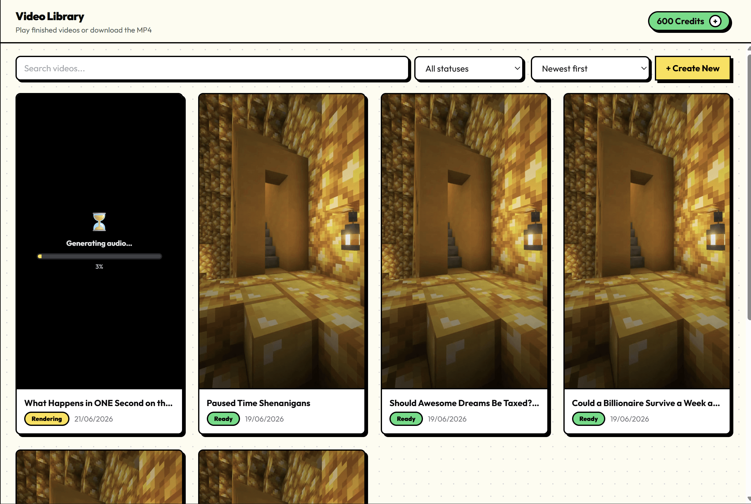 Video Library — Ready status with download
