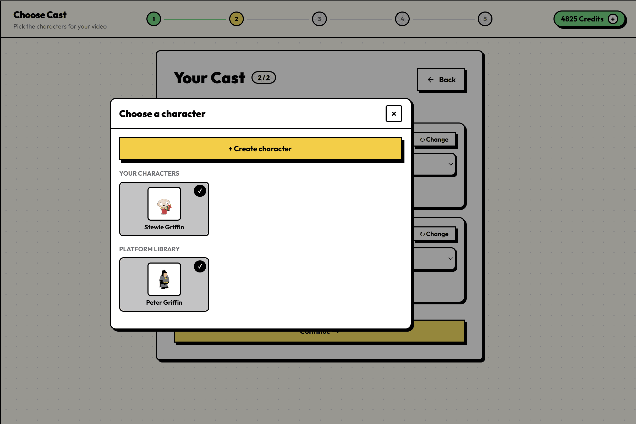 Custom character creation — image step